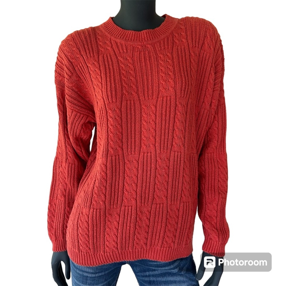 Vintage Burnt Orange Cable Knit Sweater Autumn Fall Textured Rory Gilmore